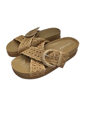 Marc Fisher Welti Platform Slide Sandals in Natural Woven Raffia Size 7.5